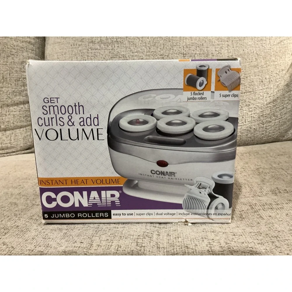 Conair Instant Heat Volume Rollers 5 Jumbo Flocked Hairsetter Dual Voltage White